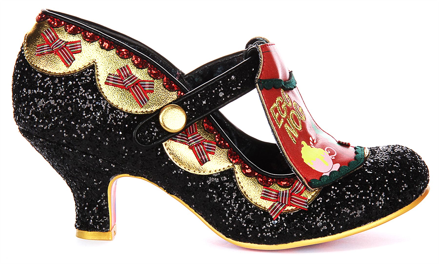 Irregular Choice Eggcellent Evening Glitter Womens Heels Black Gold UK 3 - 8 - Picture 2 of 13