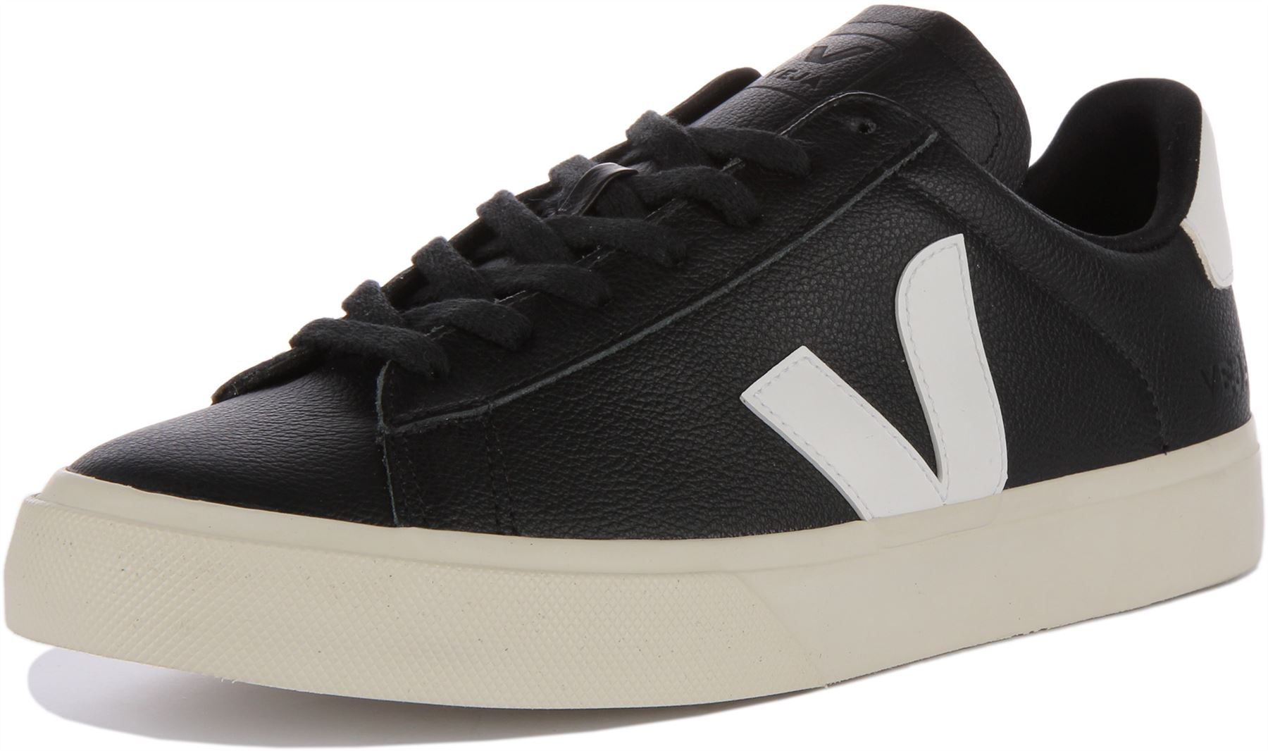 Zapatilla deportiva Veja Campo de cuero sin cromo con cordones negra blanca para hombre EE. UU. 7-12 - Imagen 7 de 25
