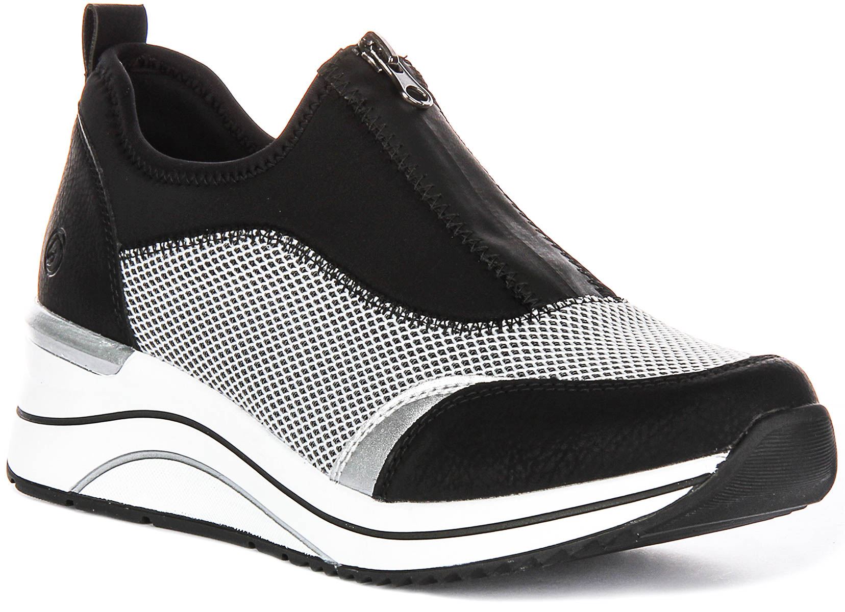 Remonte Soft Zip Slip On Cush Nubuck Womens Sneaker In Black Multi