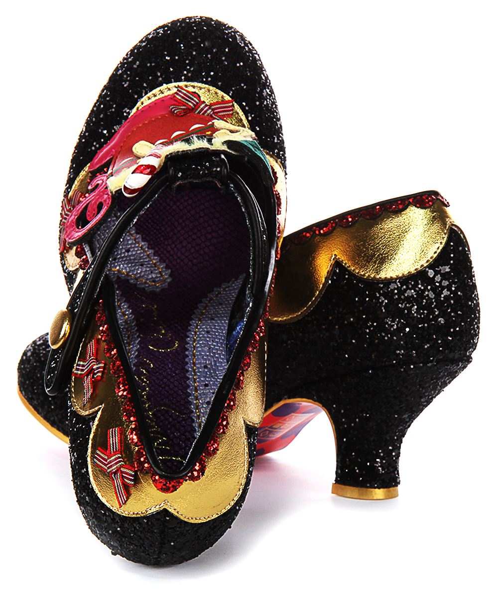 Irregular Choice Eggcellent Evening Glitter Womens Heels Black Gold UK 3 - 8 - Picture 4 of 13