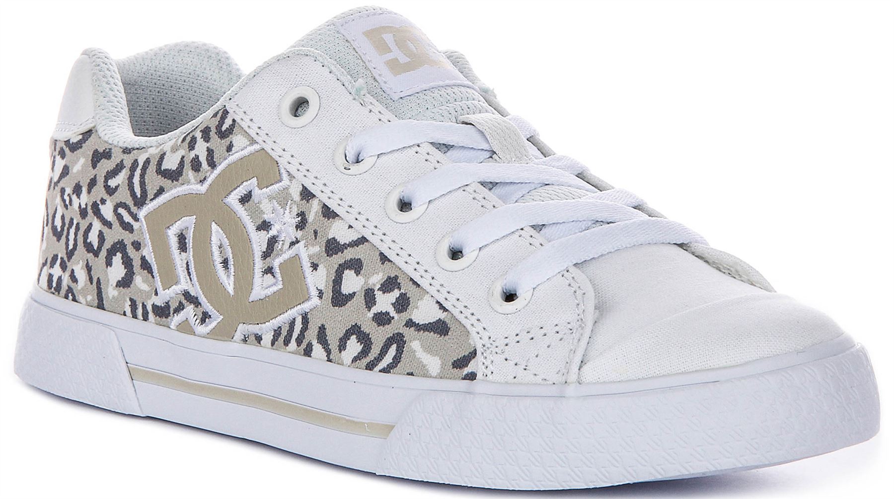 Dc Shoes Chelsea Cheetah Schnürschuhe Damen Trainer Weiß UK 3-10
