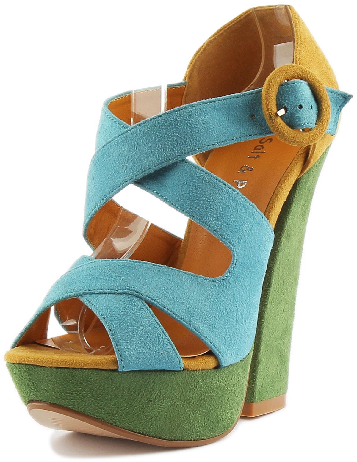 Sandalia de plataforma de tacón de bloque multicolor para mujer dama talla REINO UNIDO 3 - 8 - Imagen 18 de 18