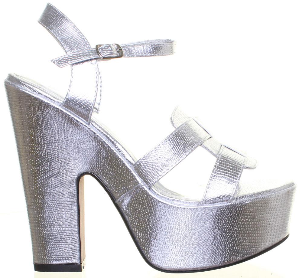 Womens Ankle Strap Platform Sandals With Snake Effect In Black Size UK 2- 8 - Picture 15 of 19
