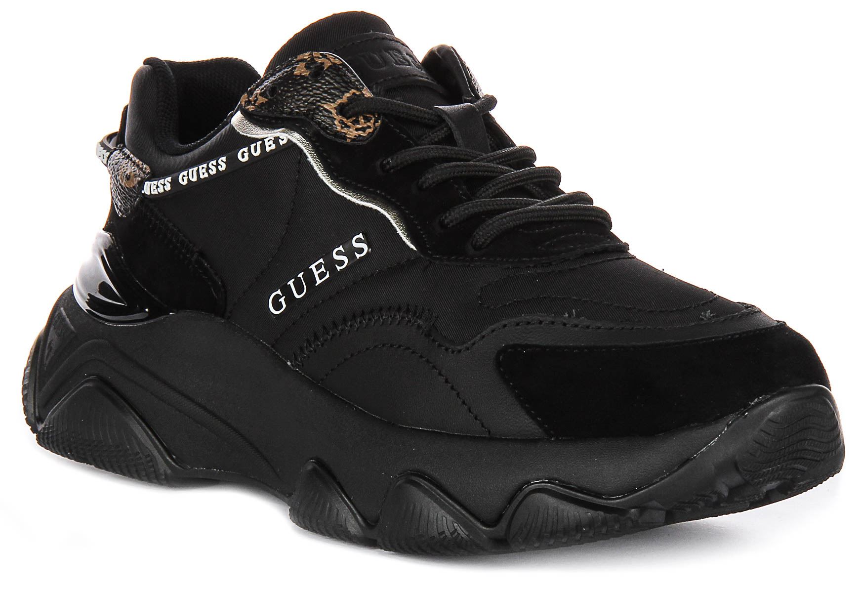 Guess Lace Up Micola Mixed Leather Running Womens Sneakers Black