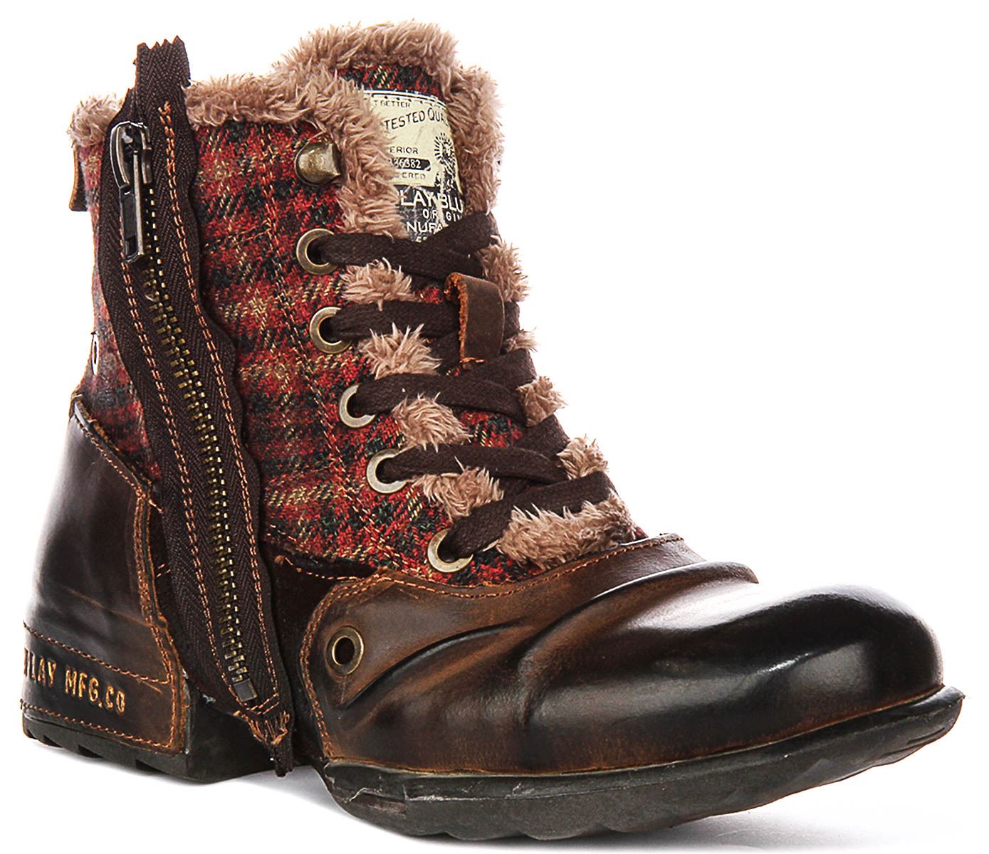 Replay Griff Ltd Kariert Vintage Biker Schnrer Herren Stiefeletten IN Brown UK 36490₽