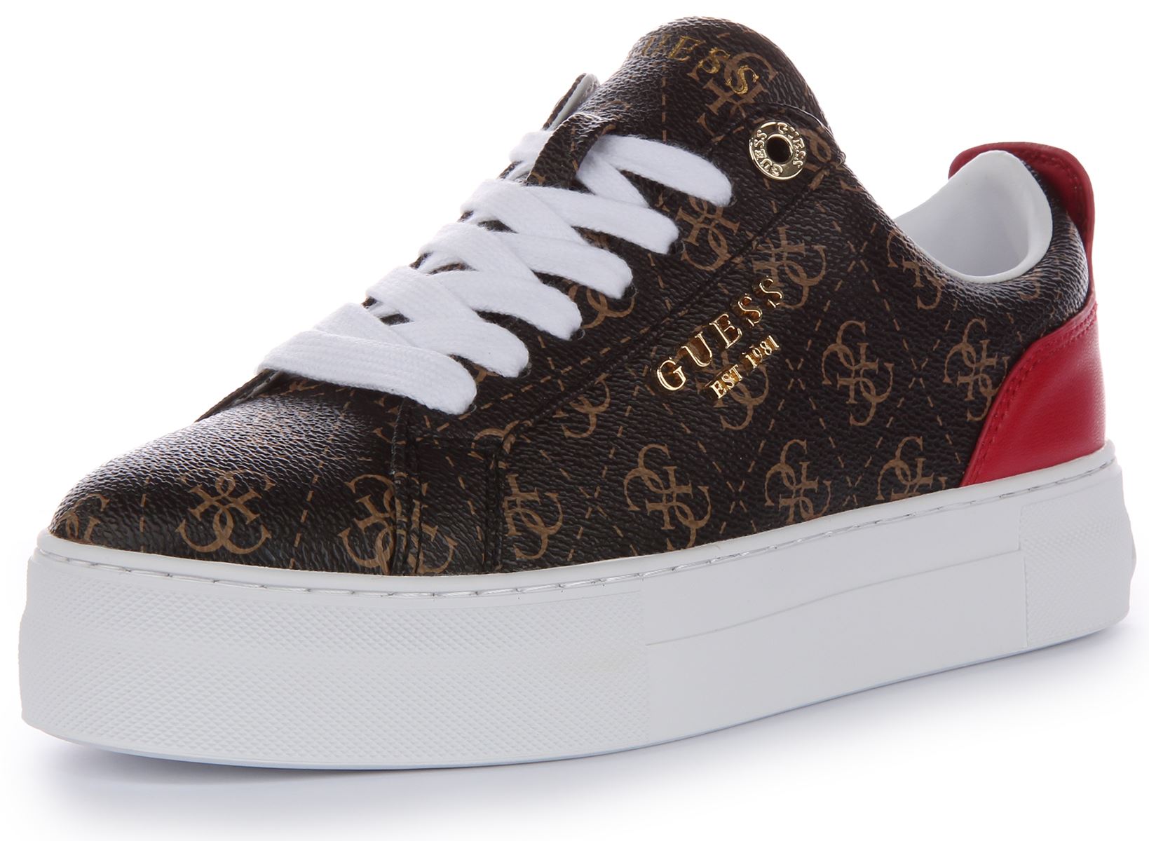 Guess Fl8Geafal12 Genza Cuero 4G Logotipo Cordones Entrenador En Choco Mujer Reino Unido 3 - 8 - Imagen 12 de 12