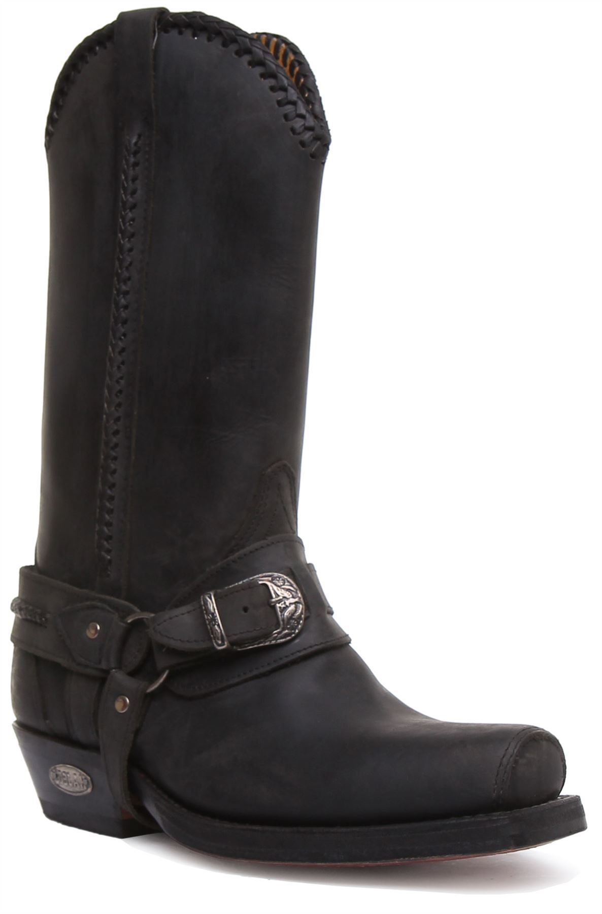 Men's Shoes Boots Loblan 0772 Mens Cowboy Black White Leather Boots UK