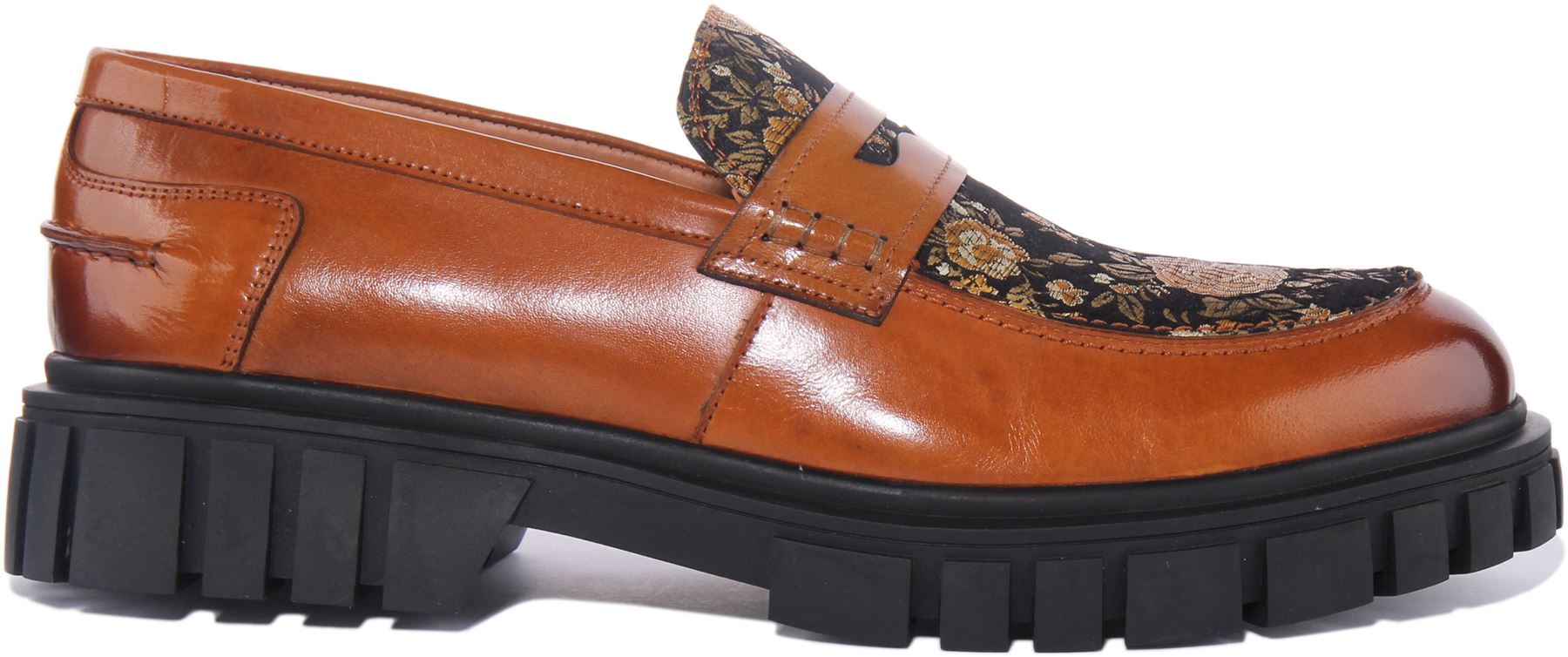 Mocasín Justinreess England Lorenzo estampado floral bronceado para hombre EE. UU. 7-13 - Imagen 8 de 12