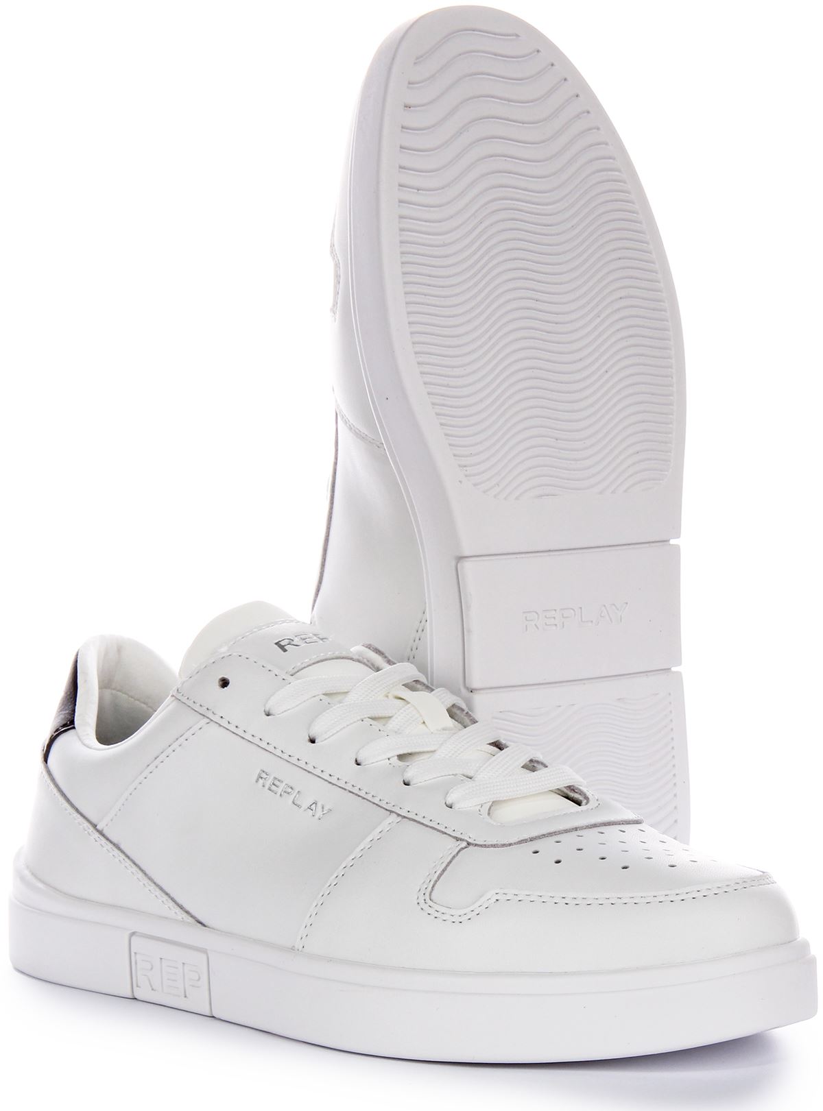 Replay Polys Court 3 Openwork Pattern Mens Trainer Shoe White Blue UK 6 - 12