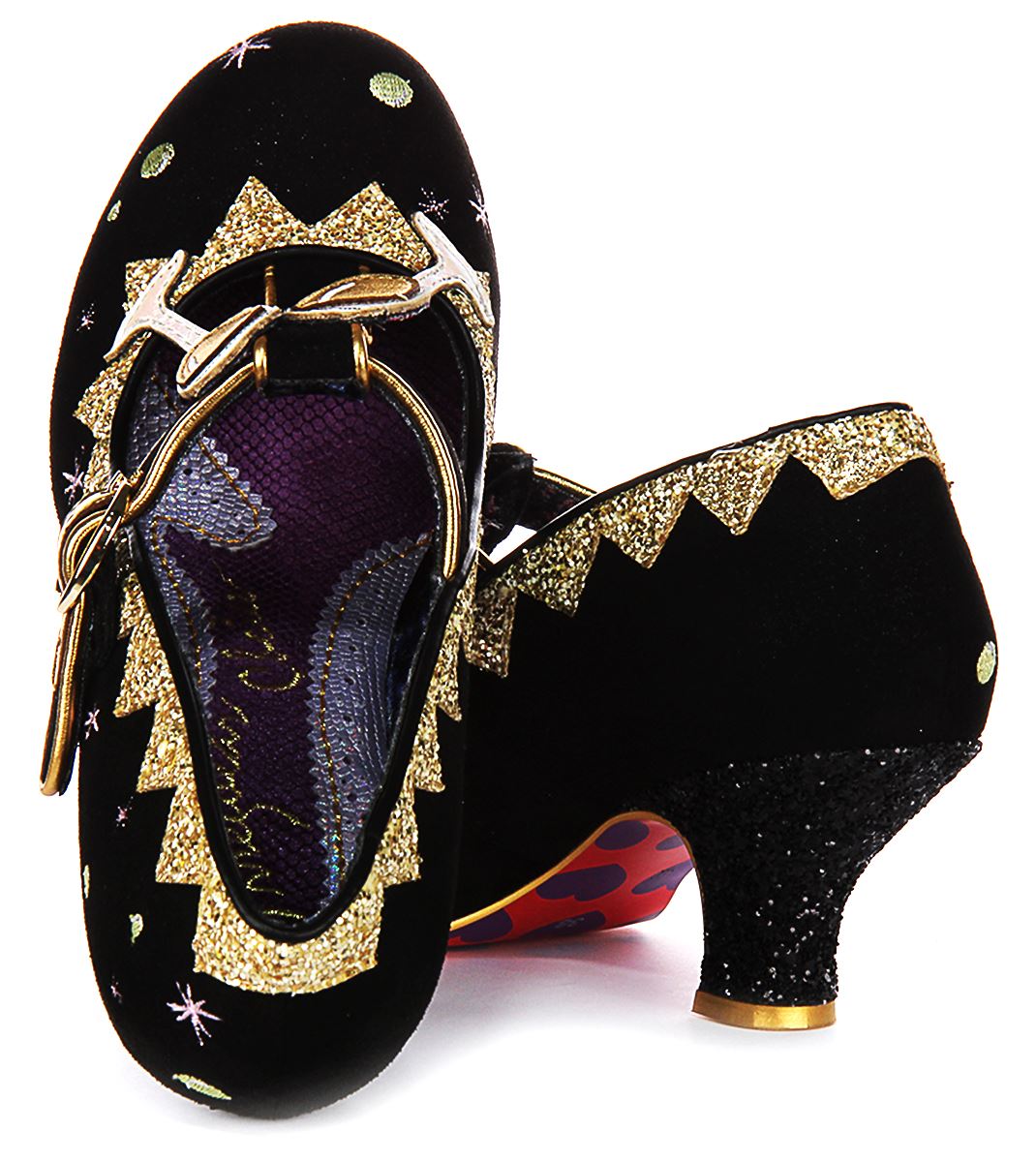 Irregular Choice Sip Sip Hooray T Bar Womens Heel Black Gold UK 4 - 8 - Picture 5 of 13