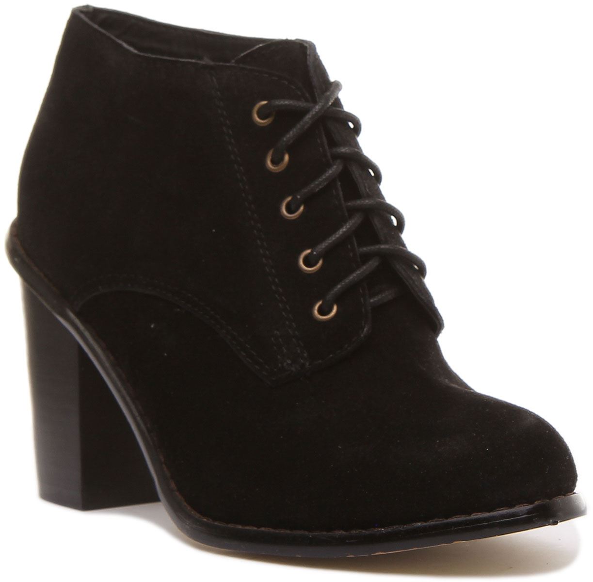 Damen Frauen Schnrstiefeletten Blockabsatz Wildleder in Schwarz Gre UK 3-8 8690₽