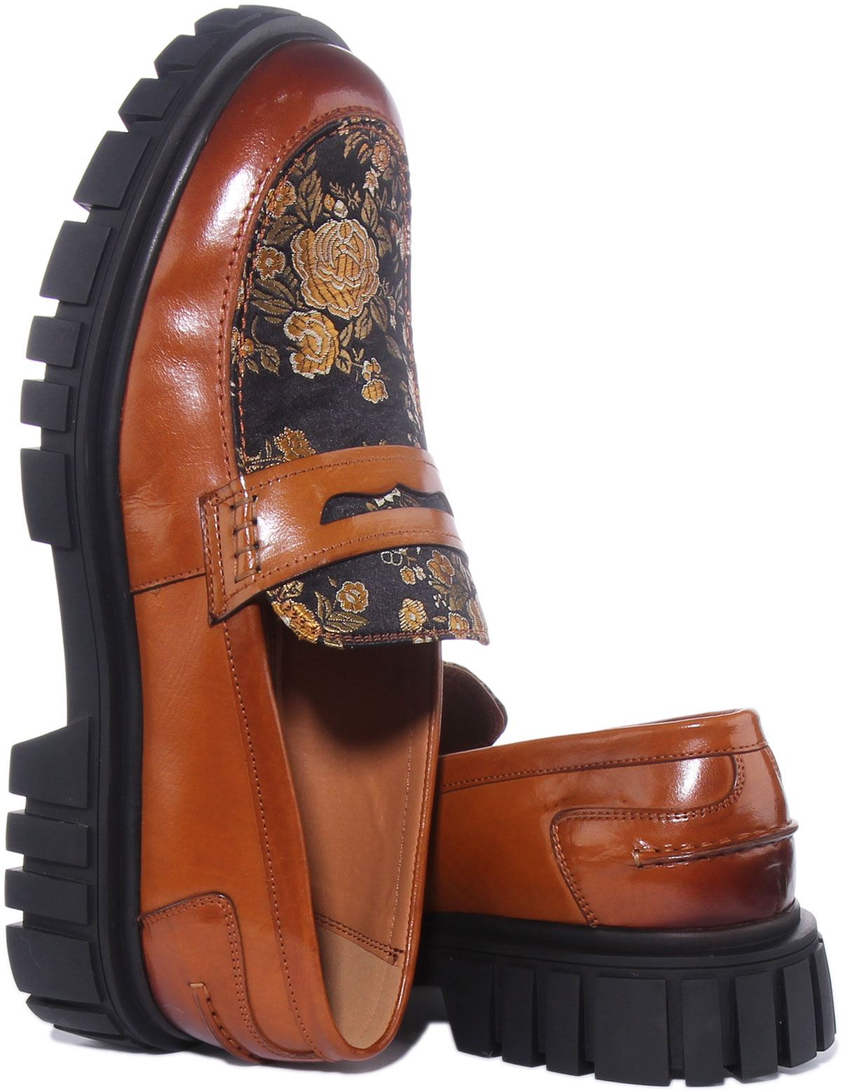 Mocasín Justinreess England Lorenzo estampado floral bronceado para hombre EE. UU. 7-13 - Imagen 10 de 12