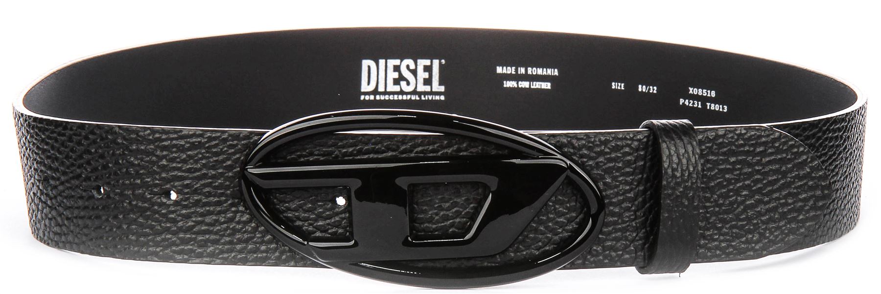 Diesel B-1DR Metal Black Buckle Leather Men Belt Classic Design In