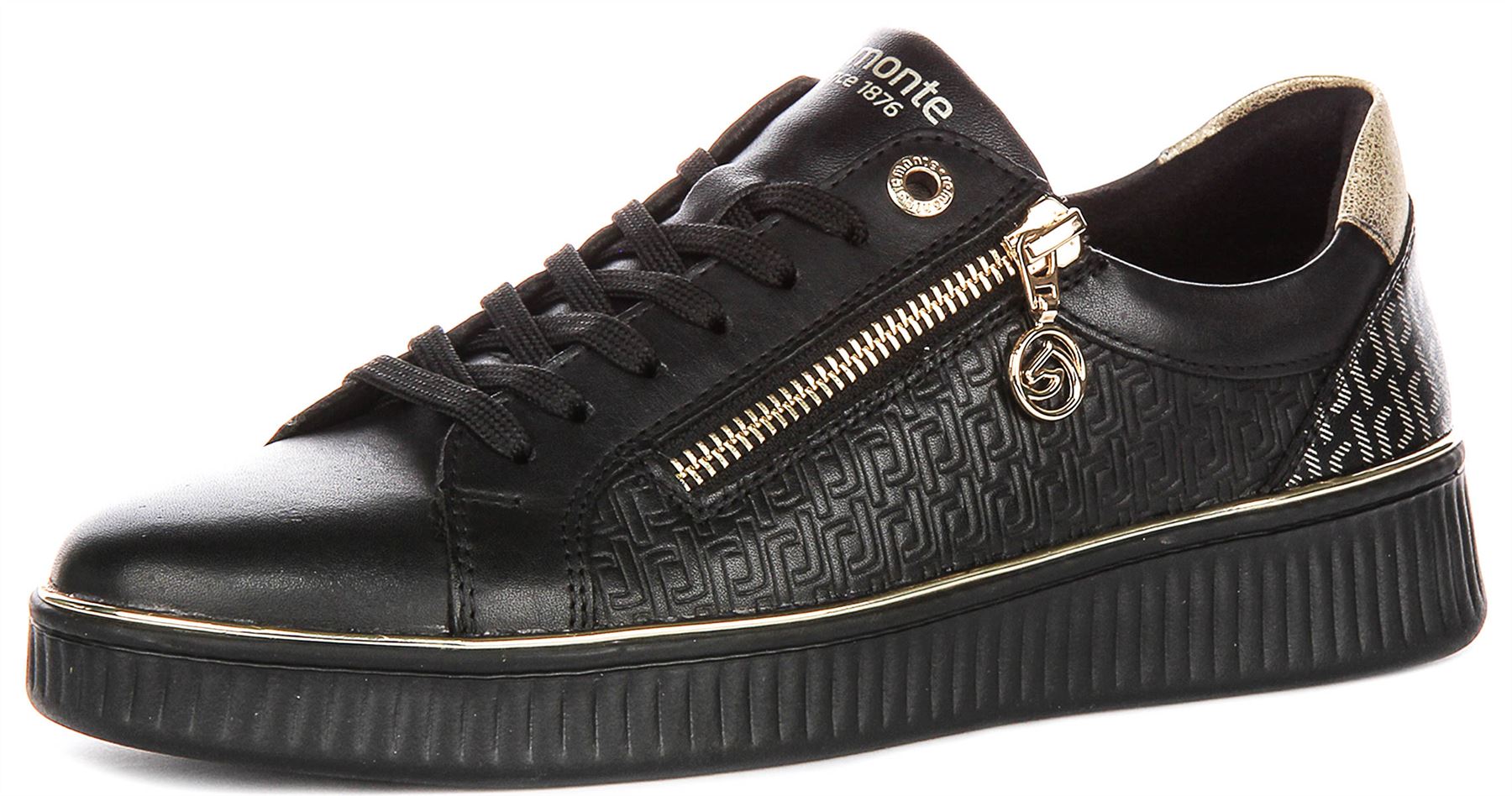 Remonte D2E00-03 Soft Zipper Lace Up Womens Trainer Black UK 3 - 8