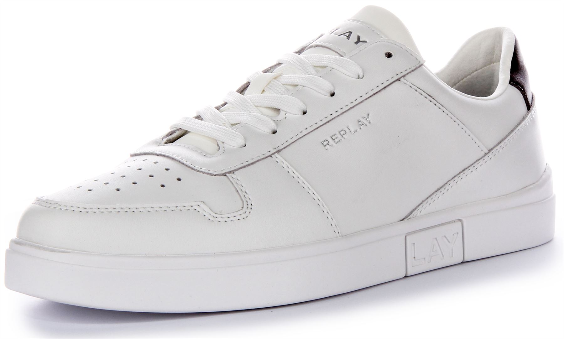 Replay Polys Court 3 Openwork Pattern Mens Trainer Shoe White Blue UK 6 - 12