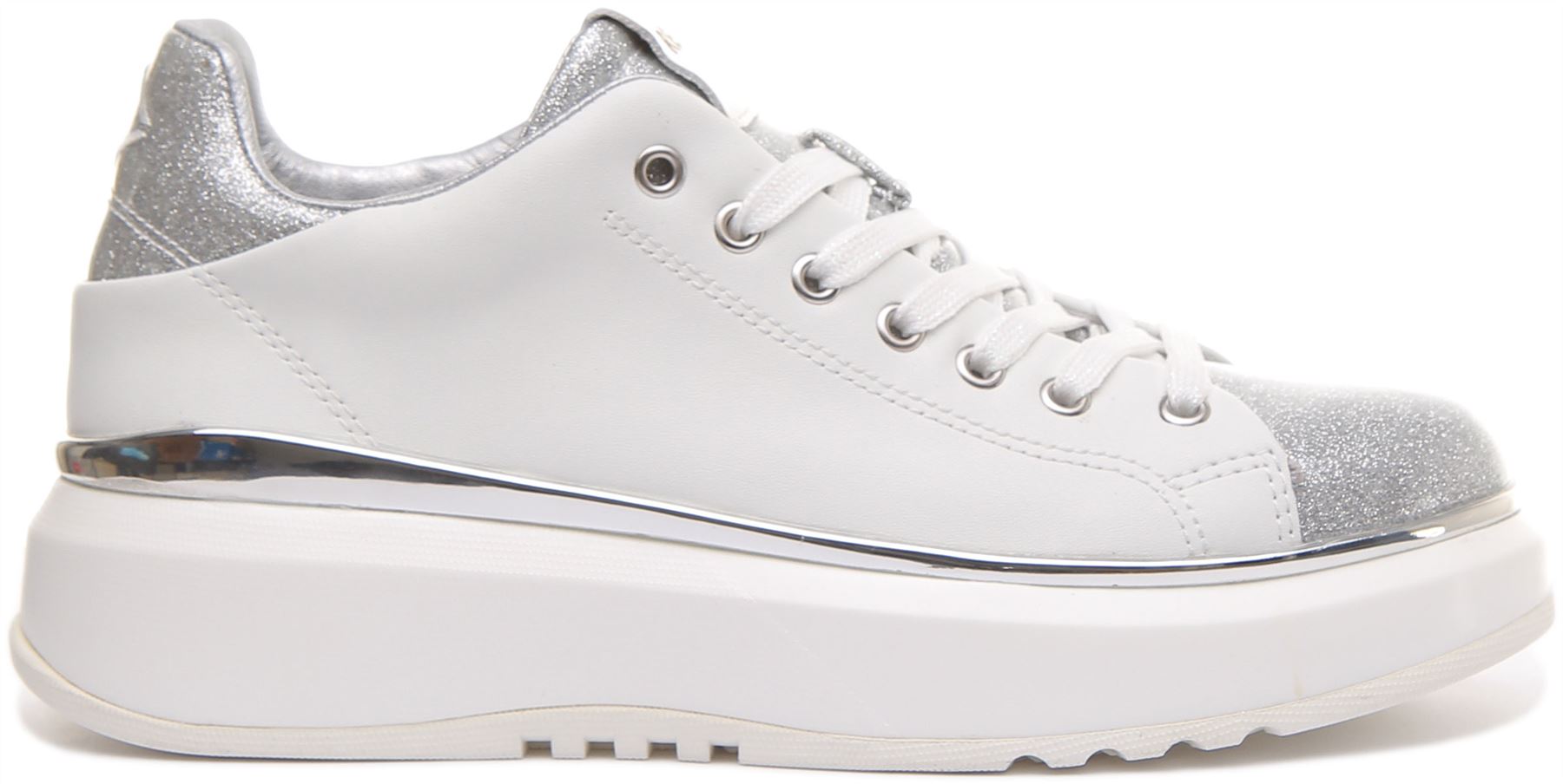 Trsiner Replay donna aromi bianco glitter plateau linguetta logo taglia UK 3 - 7 - Foto 8 di 12