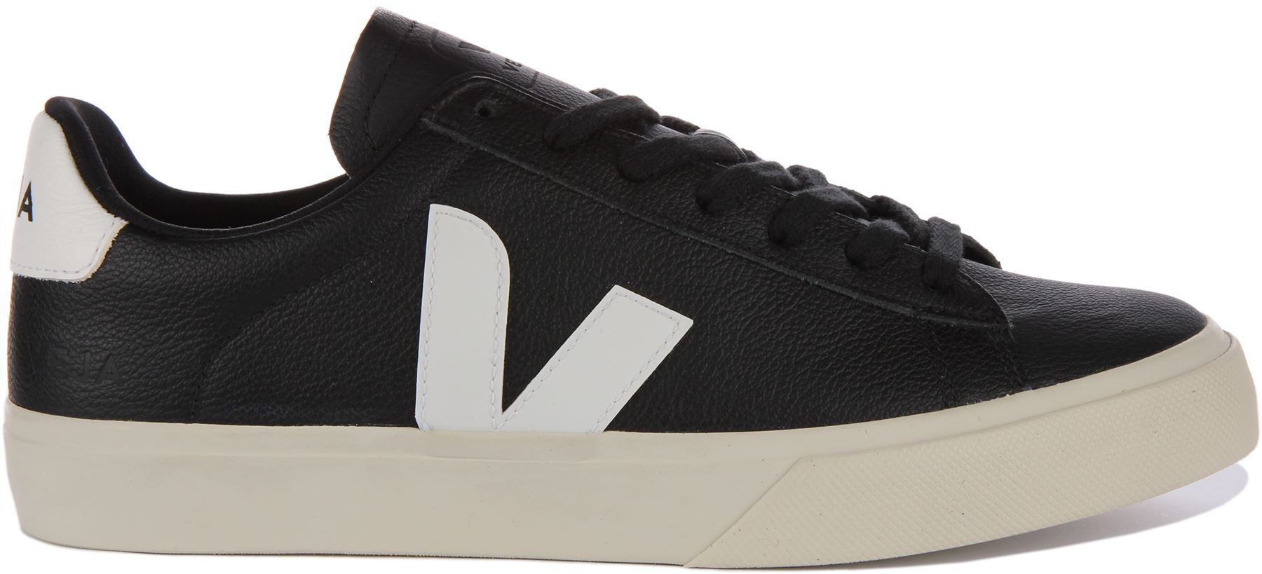 Zapatilla deportiva Veja Campo de cuero sin cromo con cordones negra blanca para hombre EE. UU. 7-12 - Imagen 3 de 25