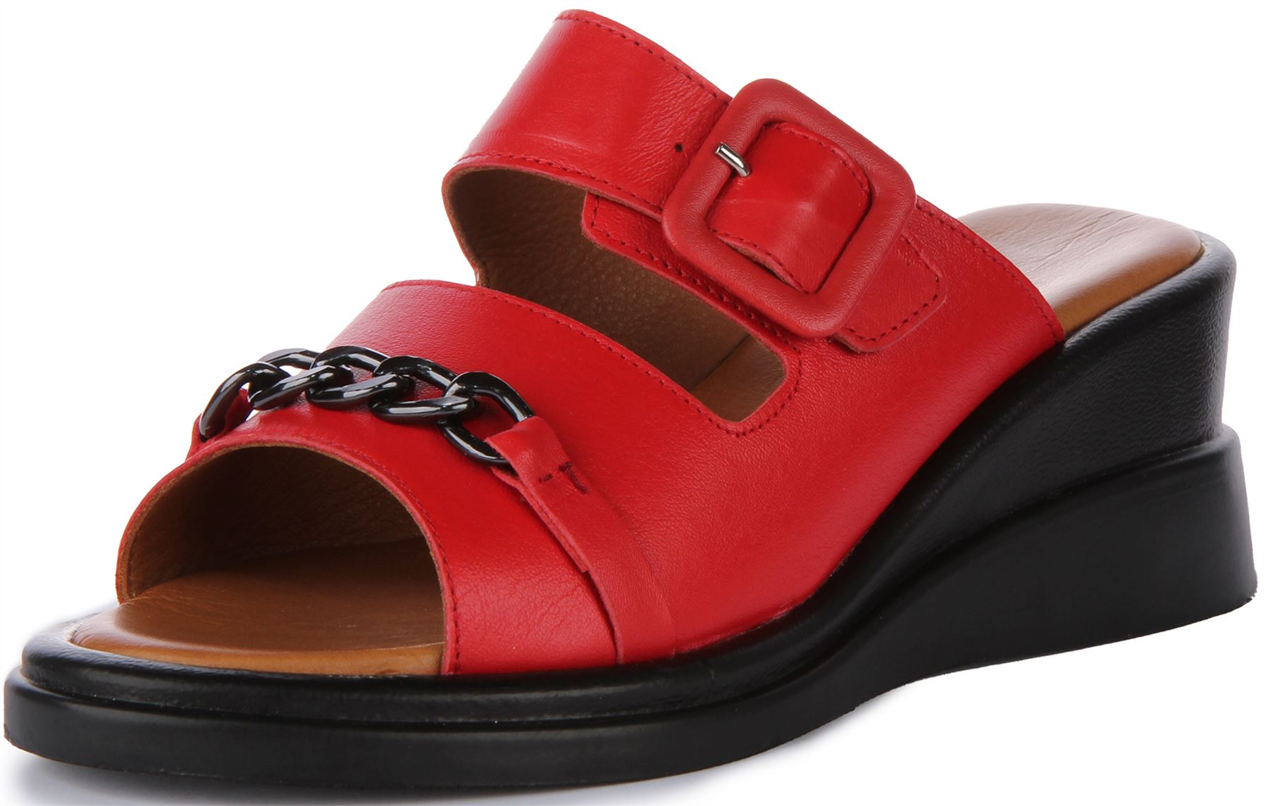 Justinreess England Leder Sami offene Zehenpartie Metallkette Keilabsatz rot Damen UK 3 – 7 - Bild 12 von 12