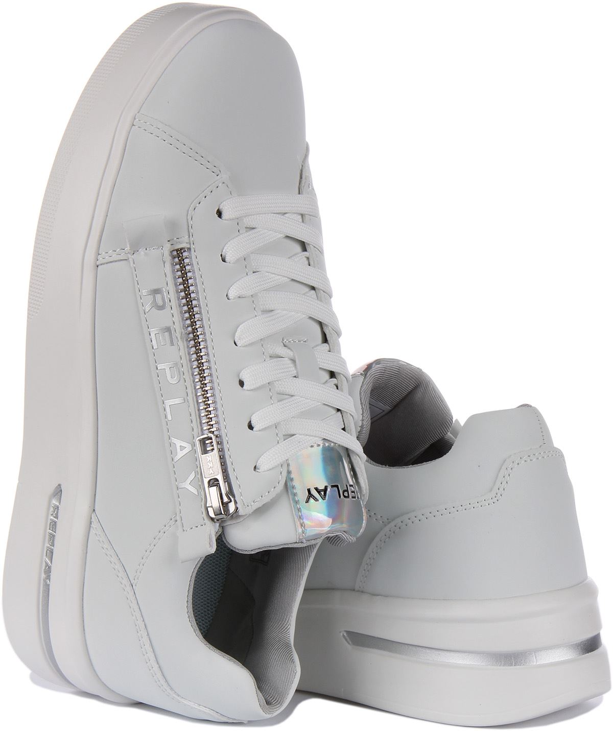 Replay University Zip Plating Lace Up Women Sneaker White US