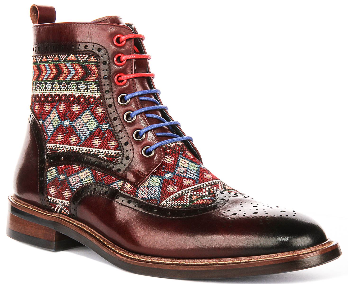Justinreess England Carlos Leder Brogue Stiefelette Herren In Burgund EU 39-46 35790₽
