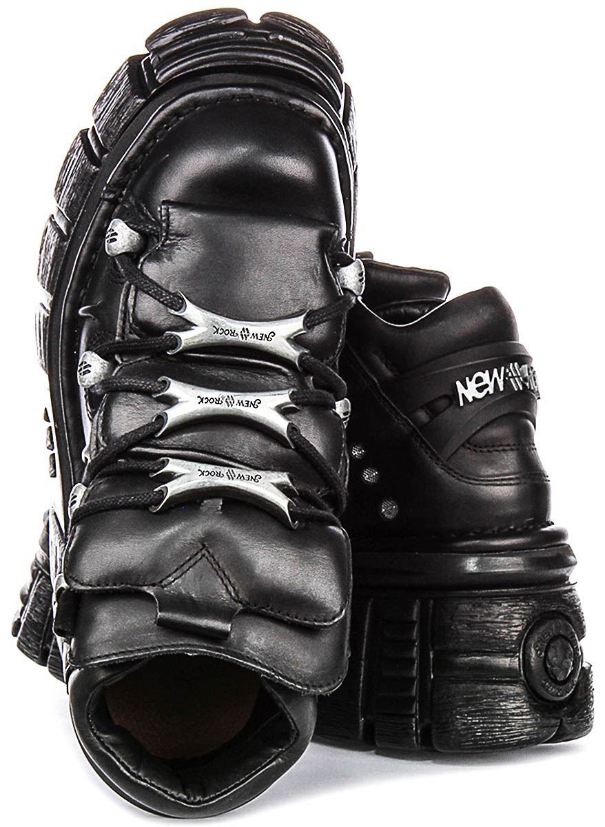 New Rock 106 Tower Edgy Chunky Plattform Damen Trainer In Schwarz EU 37-47