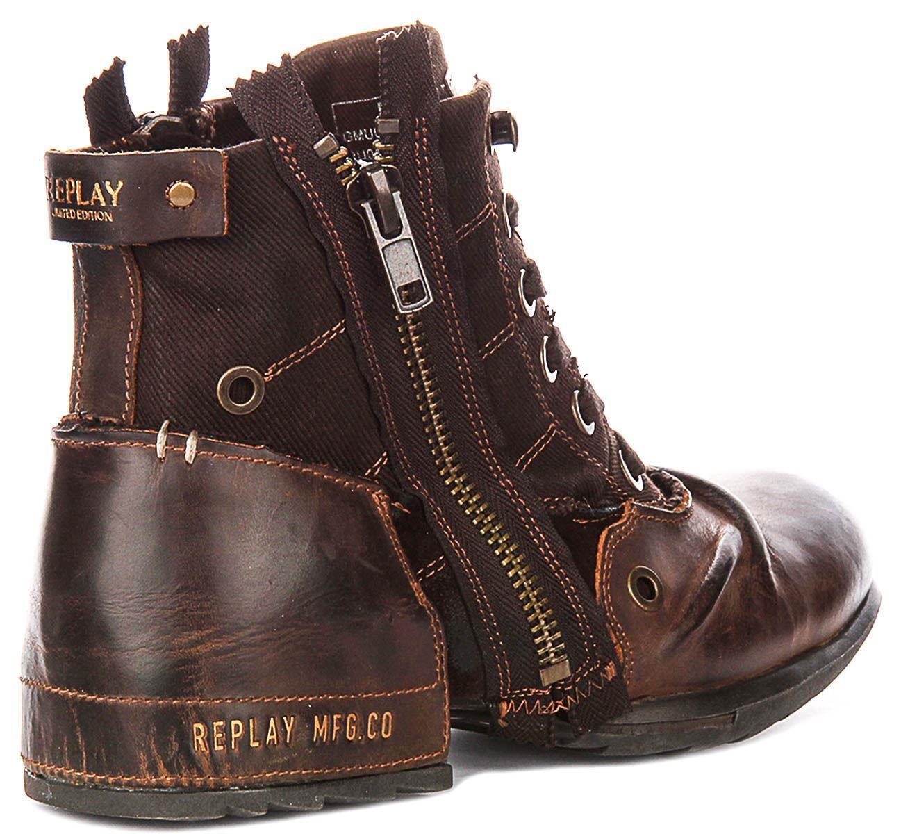 Replay Ankle Boots Zip Side Leather & Denim Deconstructed Biker Boots Replay Chelsea women main image 4