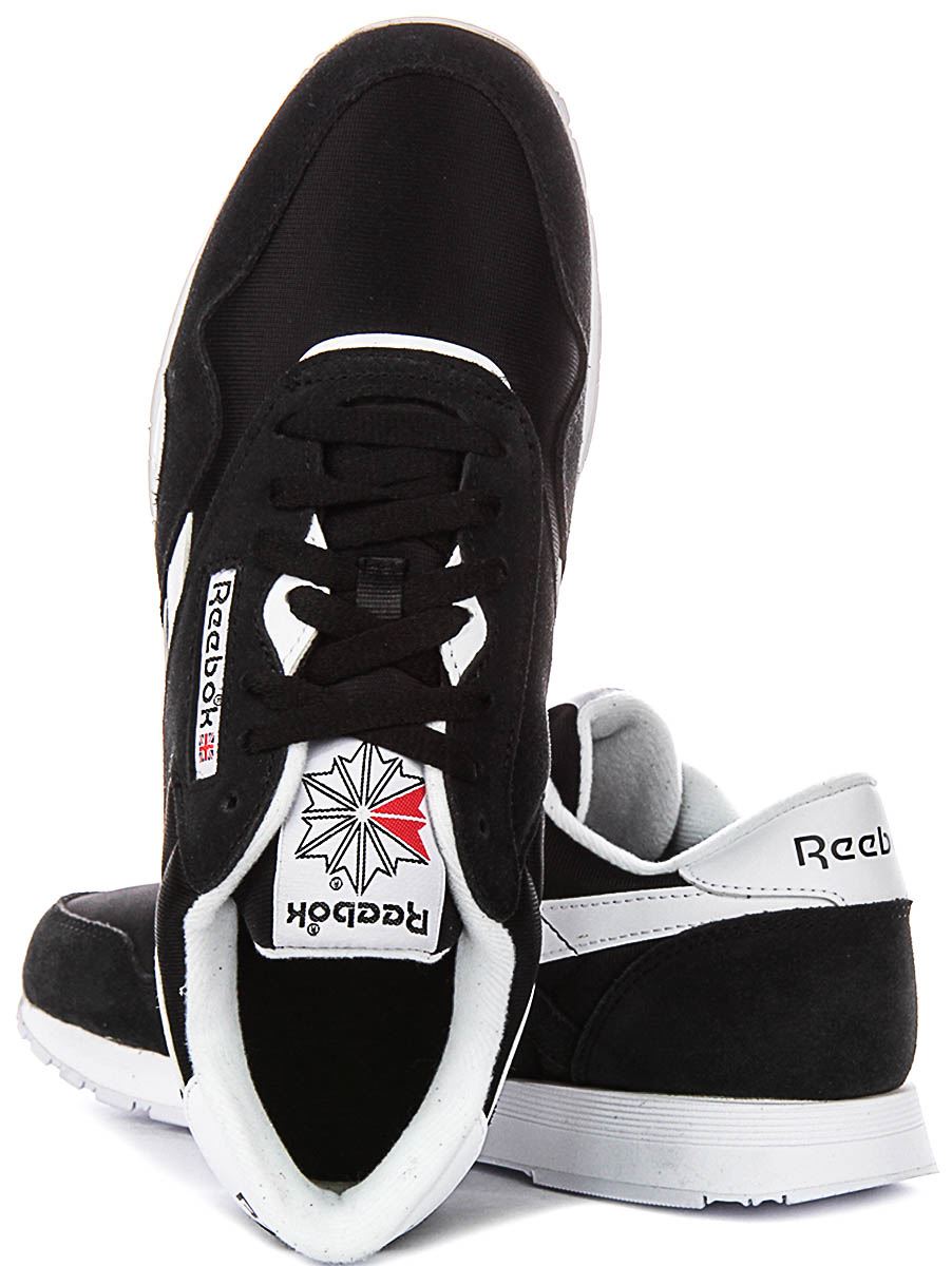 Zapatillas de deporte clásicas de nailon con cordones para hombre en negro blanco de Reebok EU 41-46
