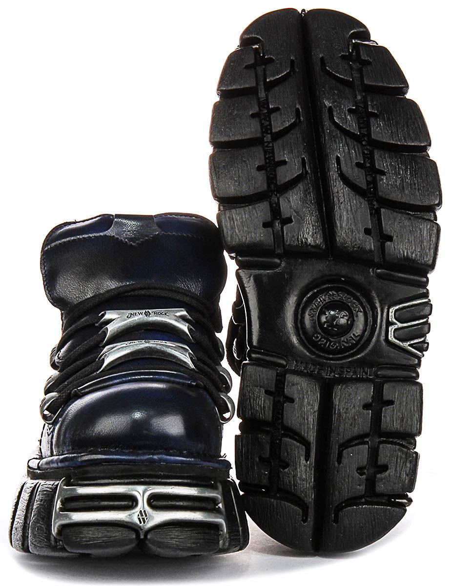 New Rock 120 Tower Gothic Chunky Platform Ankle Unisex Boots In Navy UK 4 - 12 - Picture 12 of 13