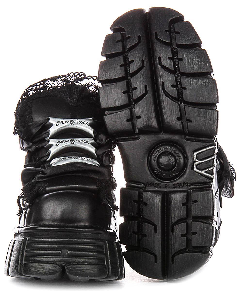 New Rock 106 Tower Chunky Platform Lace Up Womens Boots In Black