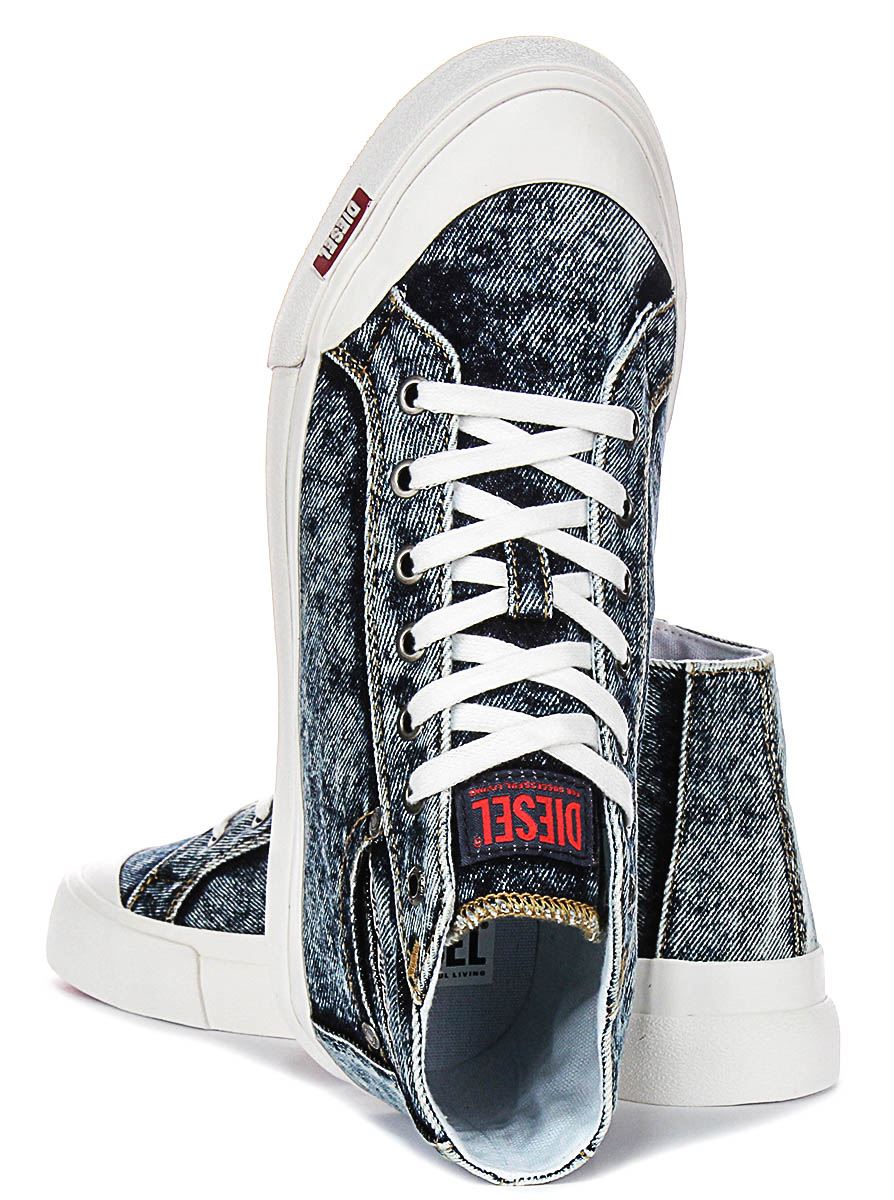 Diesel Athos Mid Hi Denim Lace Up Mens Sneakers In Navy White US 7