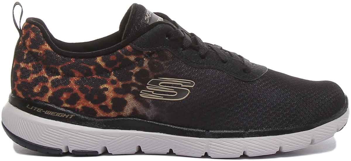 Skechers Flex Appeal 3.0 Lace Up Trainer In Blk Leopard Size Uk 3 - 8 | eBay