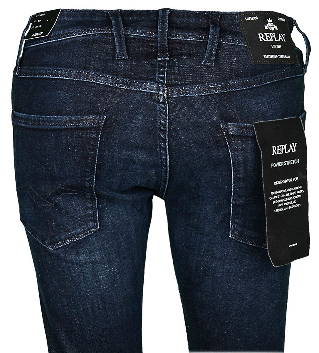 Replay Anbass Slim Fit 10Oz Power Stretch Denim Men Jeans In Dark