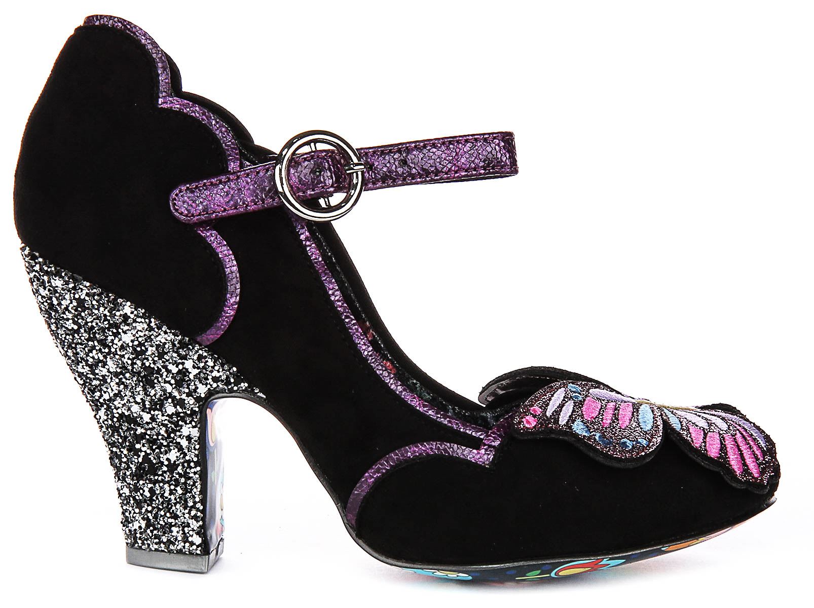 Irregular Choice Moth To A Flame Sparkle Hi Heel Black Purple Womens UK 4 - 8 - Picture 3 of 13