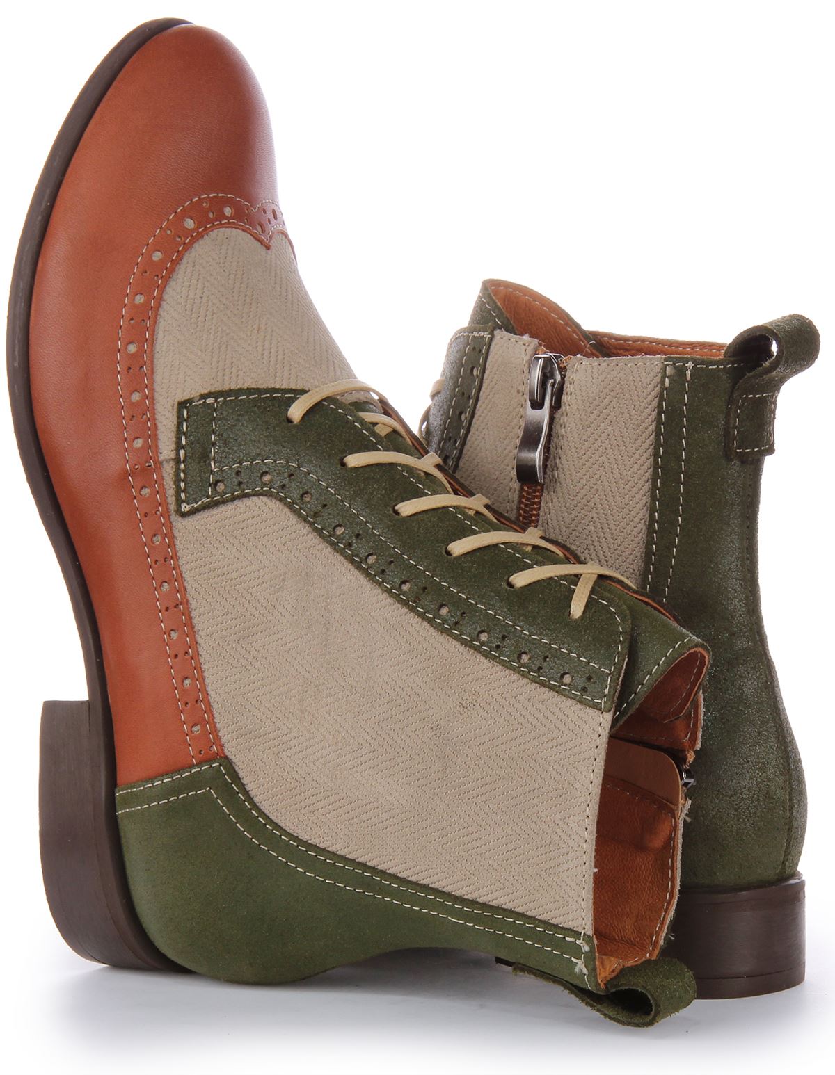 Justinreess England Tweed Zip Ankle Boot Beige Tan Womens UK 3 - 8 - Picture 10 of 12