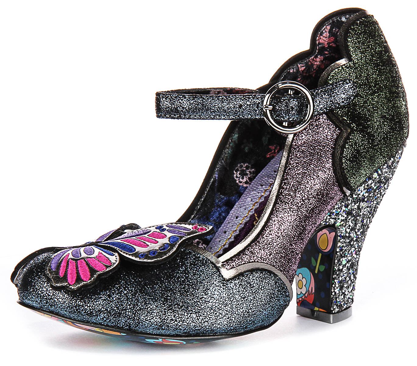 Irregular Choice Moth To A Flame Sparkle Hi Heel Black Purple Womens UK 4 - 8 - Picture 13 of 13