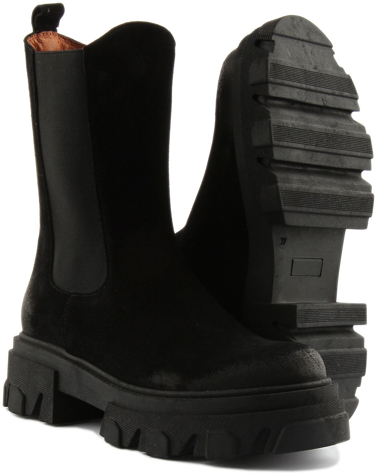 Justinreess England Macy Chunky High Chelsea Boot Black Womens US