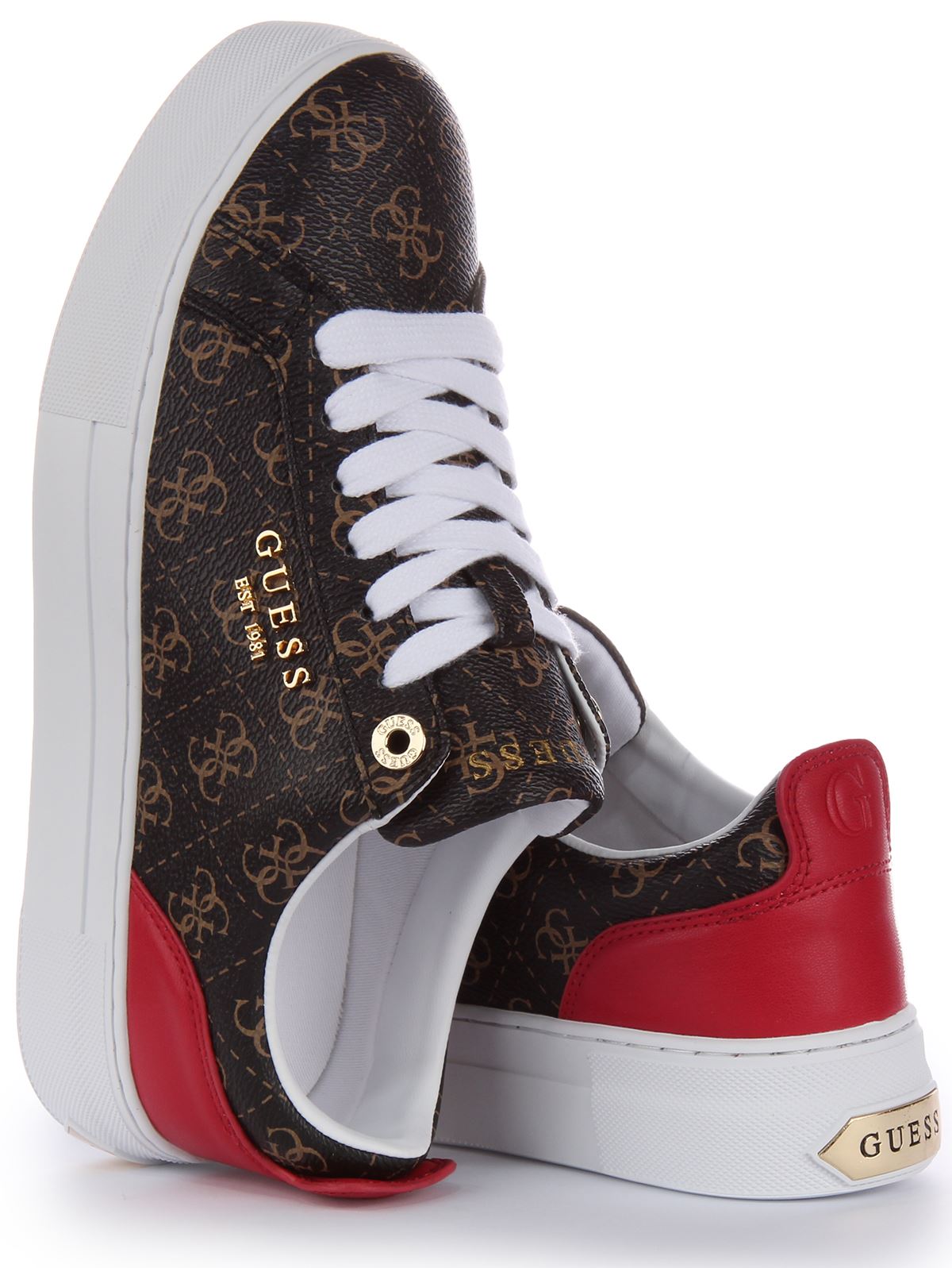 Guess Fl8Geafal12 Genza Cuero 4G Logotipo Cordones Entrenador En Choco Mujer Reino Unido 3 - 8 - Imagen 10 de 12