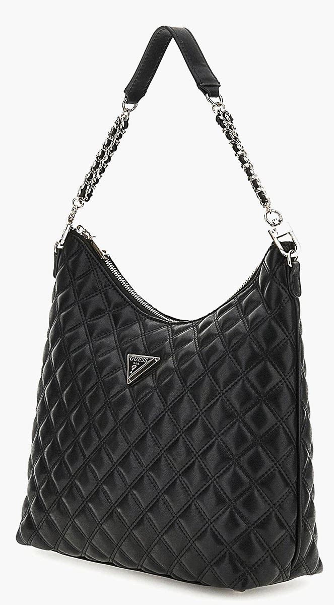 Guess Giully Shoulder Chain Strap Hobo Quilted Womens Bag In Black - Picture 5 of 6