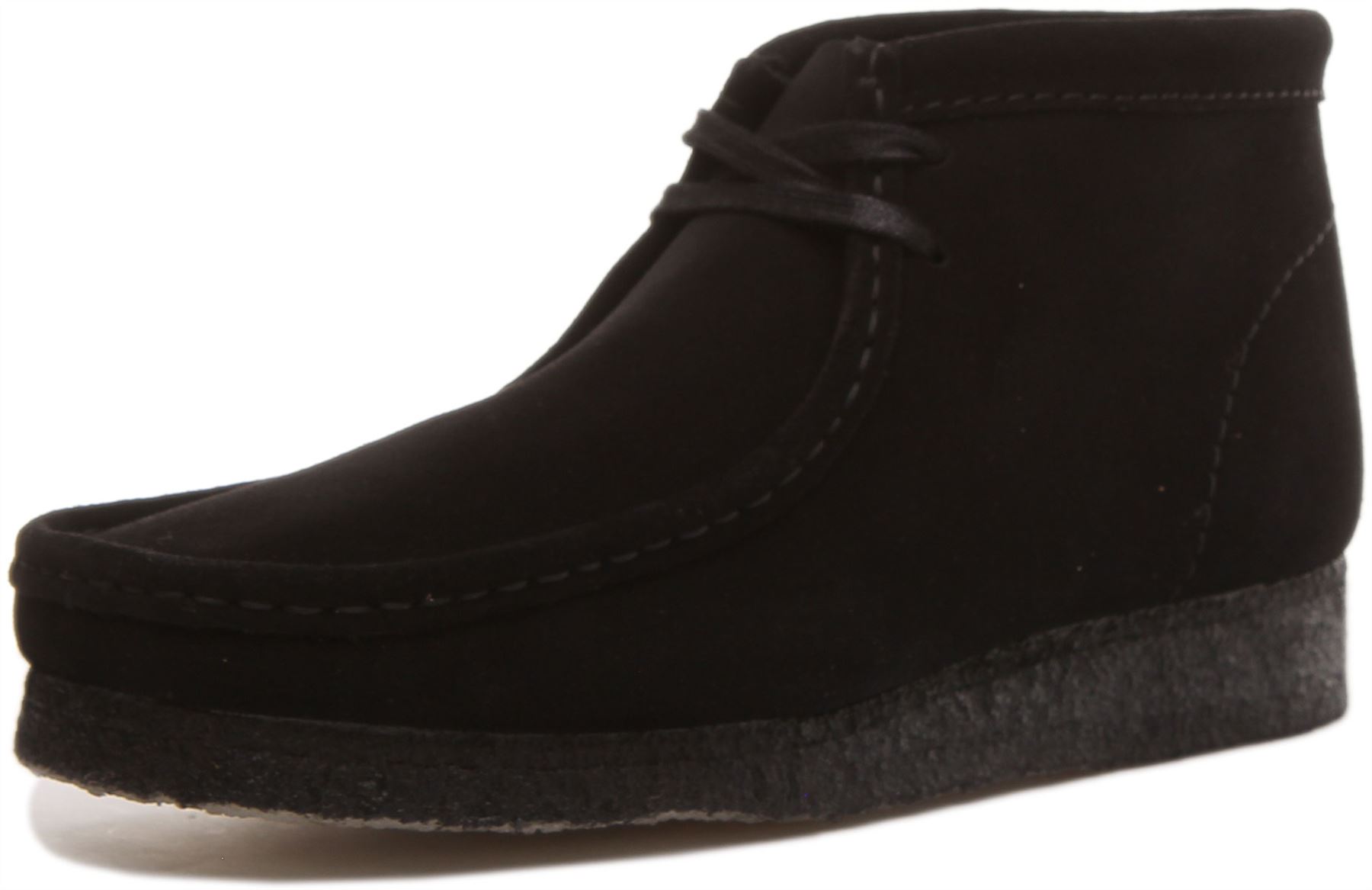 Clarks Originals Mens Wallabee Boot In Black Suede Lace Up Shoe