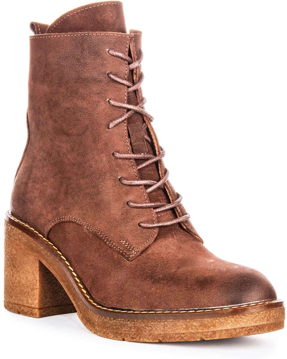 Justinreess England Danna Block Heel Zip Brogue Womens Boots Grey