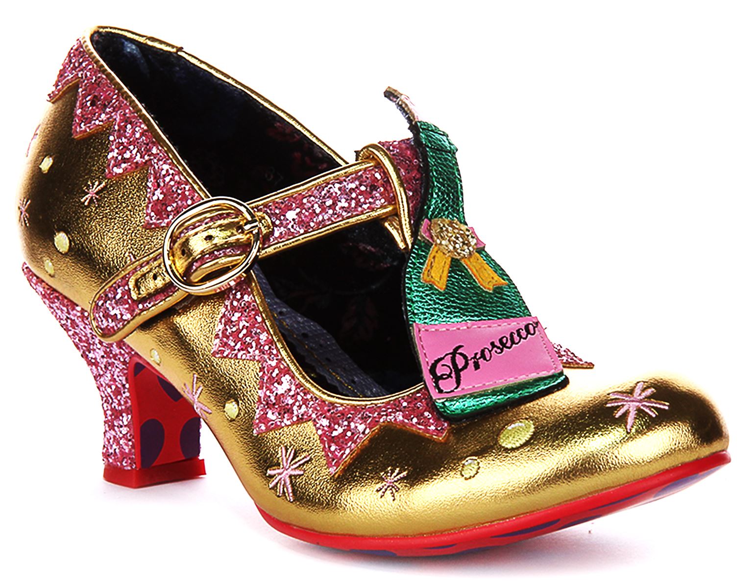 Irregular Choice Sip Sip Hooray T Bar Womens Heel Black Gold UK 4 - 8 - Picture 8 of 13