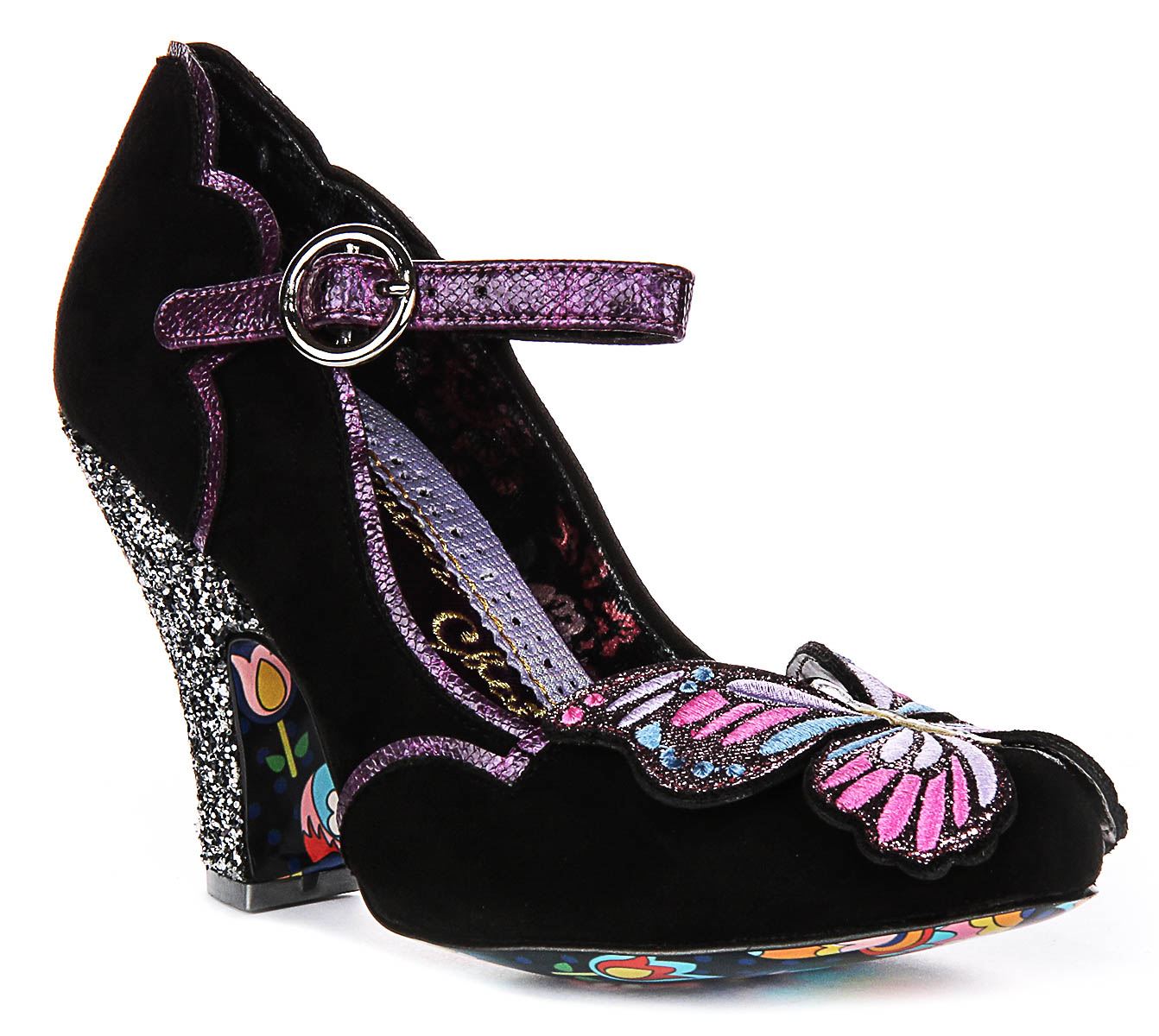 Irregular Choice Moth To A Flame Sparkle Hi Heel Black Purple Womens UK 4 - 8 - Picture 2 of 13