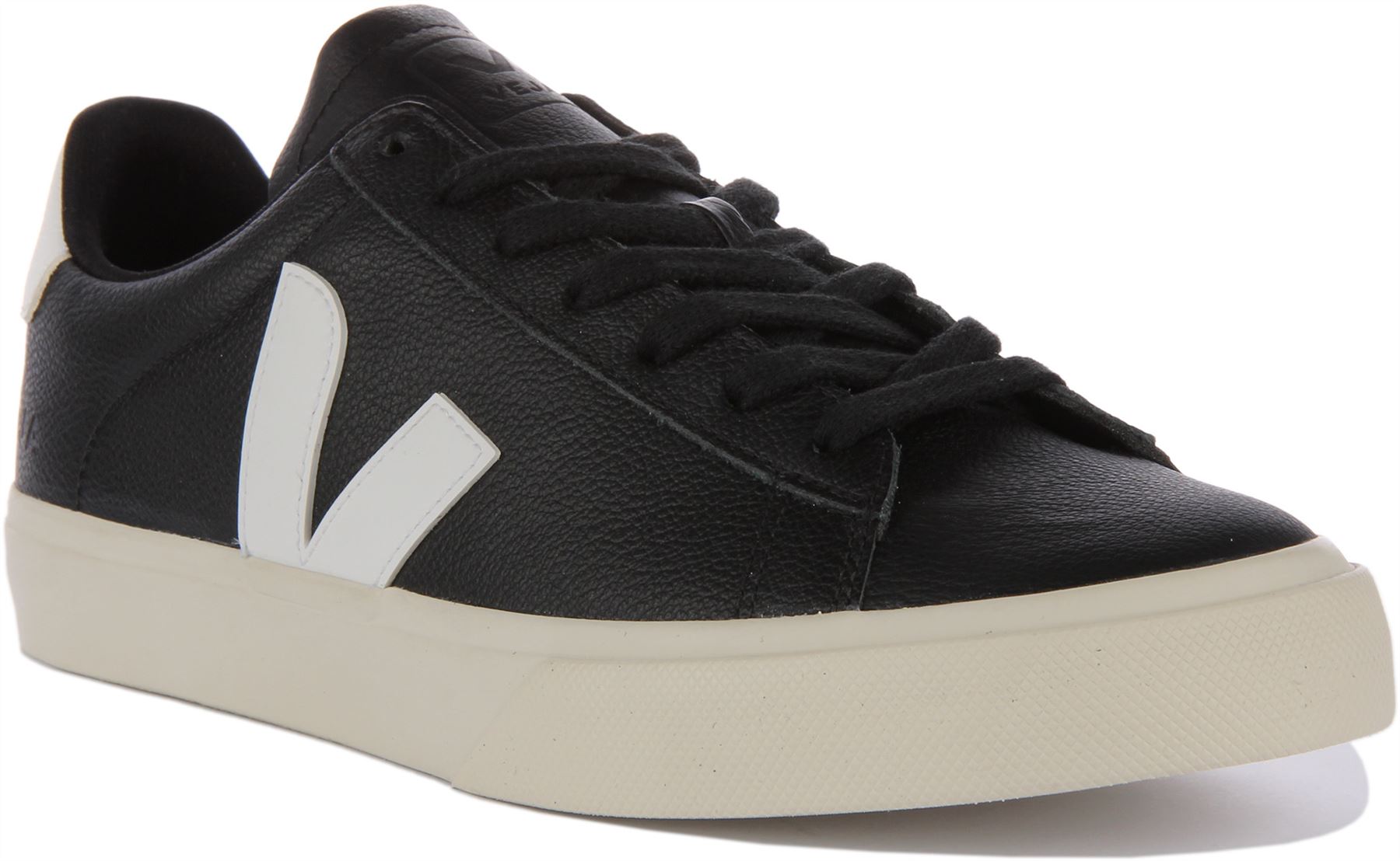 Zapatilla deportiva Veja Campo de cuero sin cromo con cordones negra blanca para hombre EE. UU. 7-12 - Imagen 2 de 25