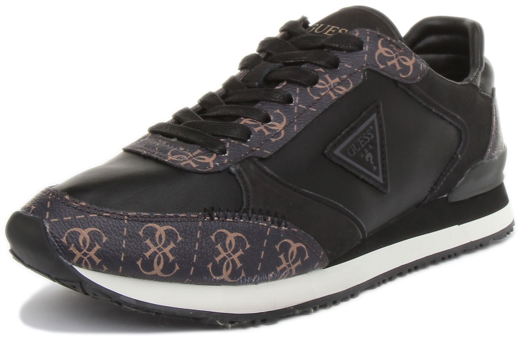 Guess New Glorym Mens Leather Running Shoes In Black Multi UK Size 7