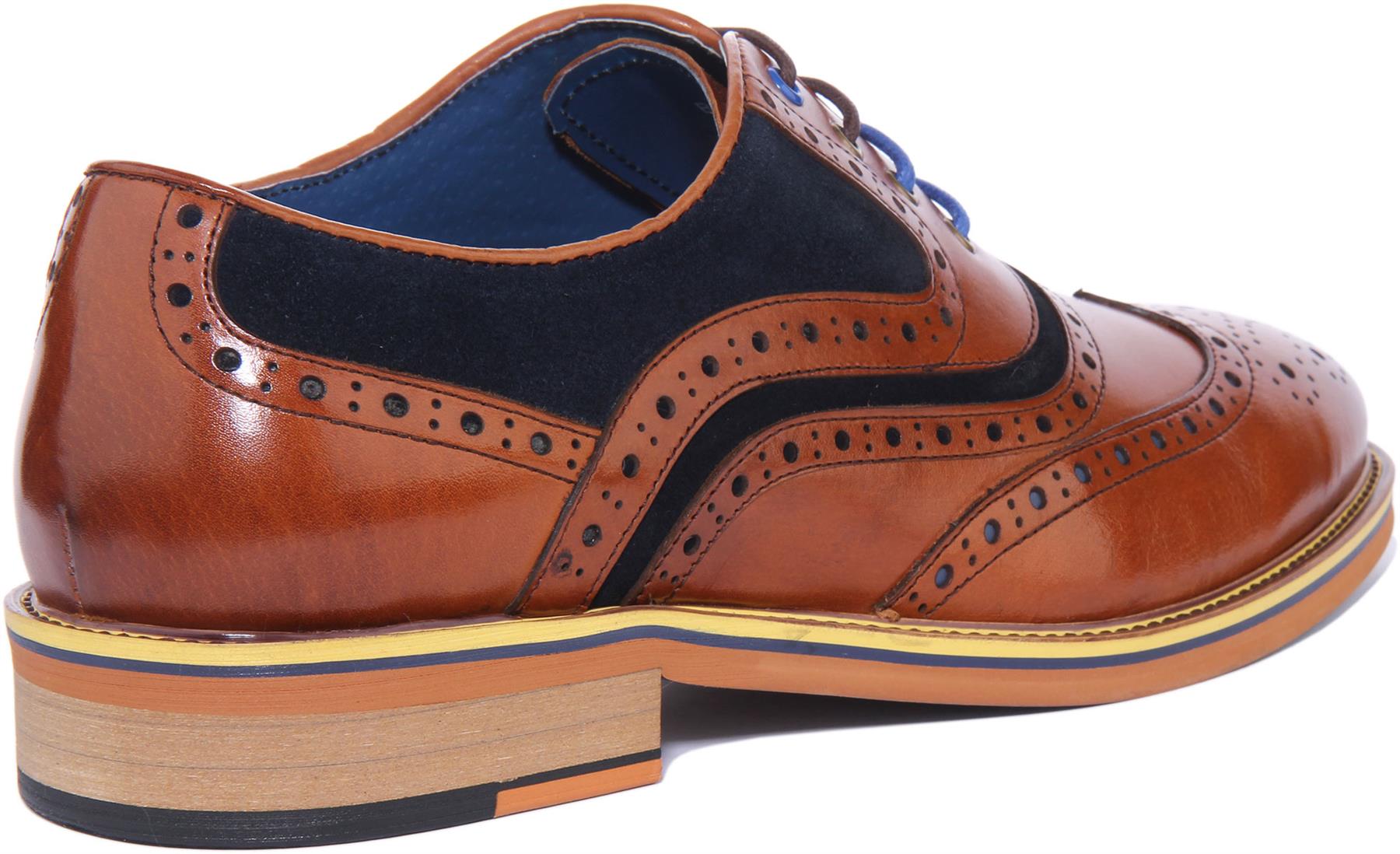 Justin Reece England Bryan Two Tone Mens Formal Shoes In Brown Size Uk 6 - 14 - Picture 10 of 12
