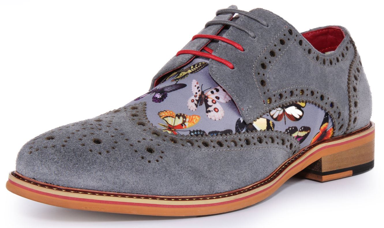 Justinreess England Julio Mariposa Estampado Gamuza Zapatos Gris Para Hombre EE. UU. 7-13 - Imagen 7 de 19