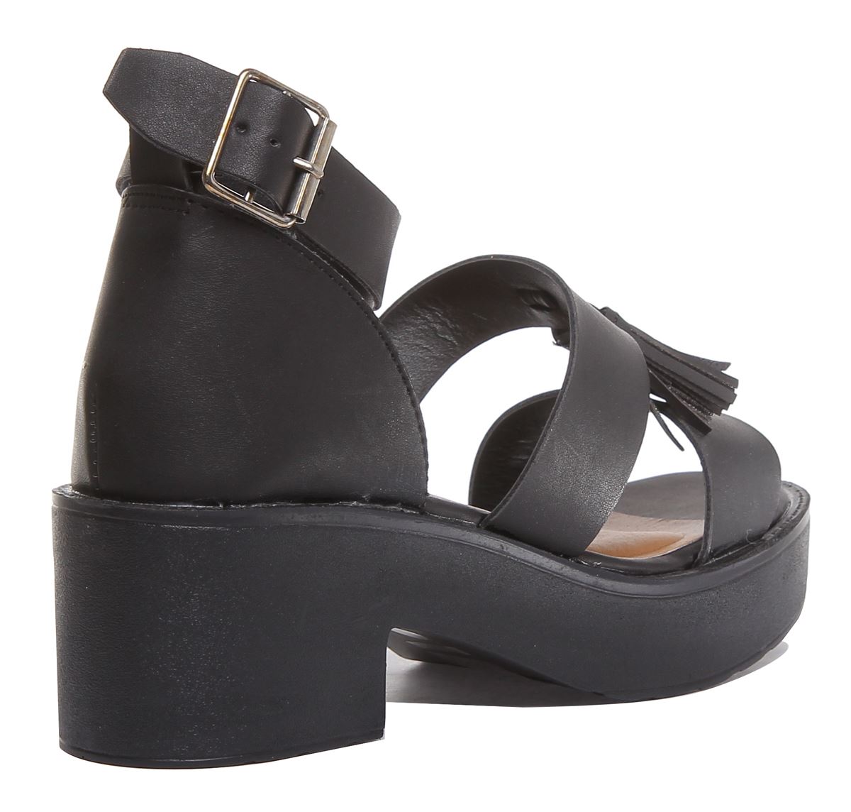 Womens Ladies Block Heel Fashion Sandals With Tassel In Black Size UK 2- 8 - Picture 6 of 14