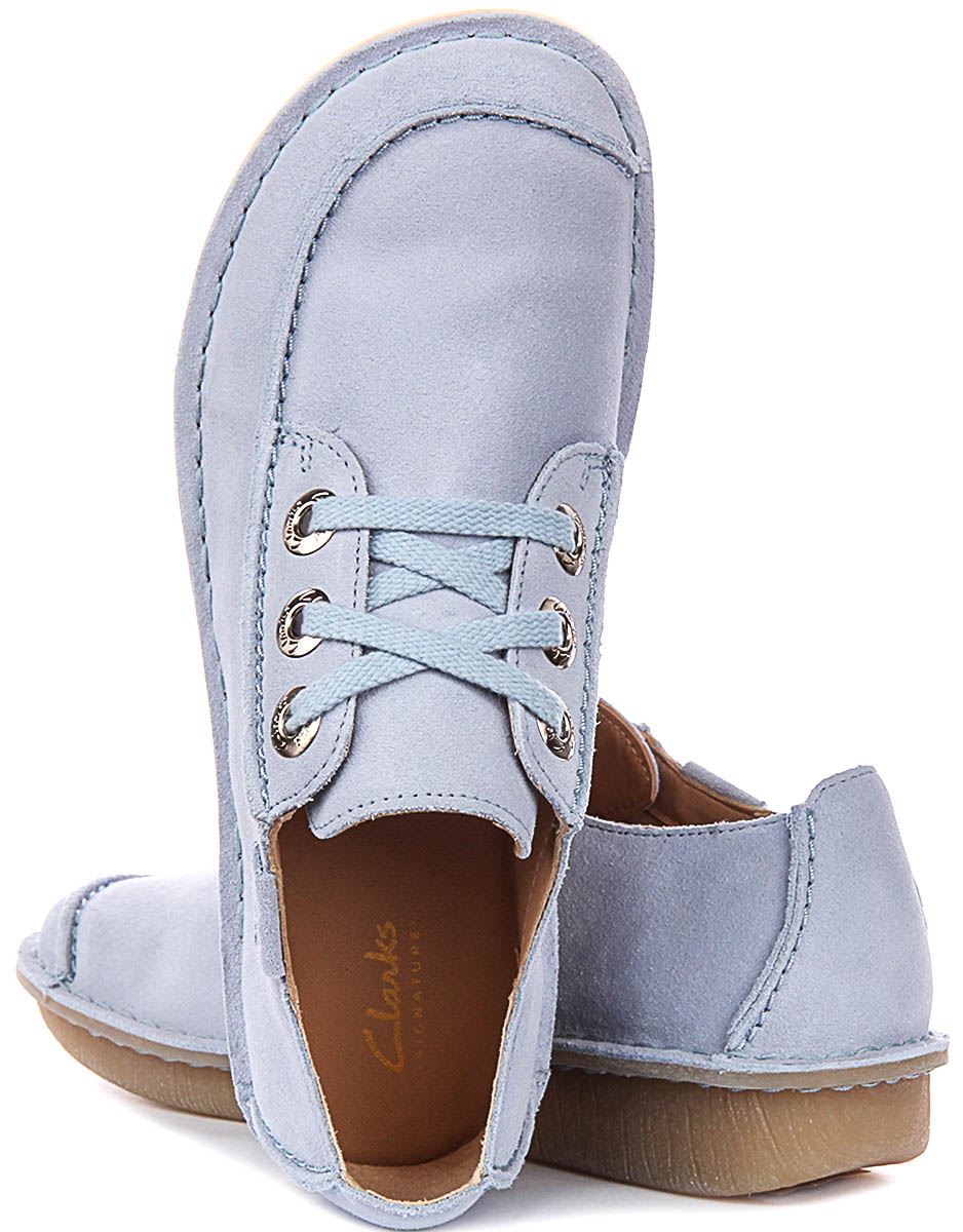 Clarks Funny Dream Vintage Stitch Lace Up Womens Trainer In Light Blue UK 6 - 11