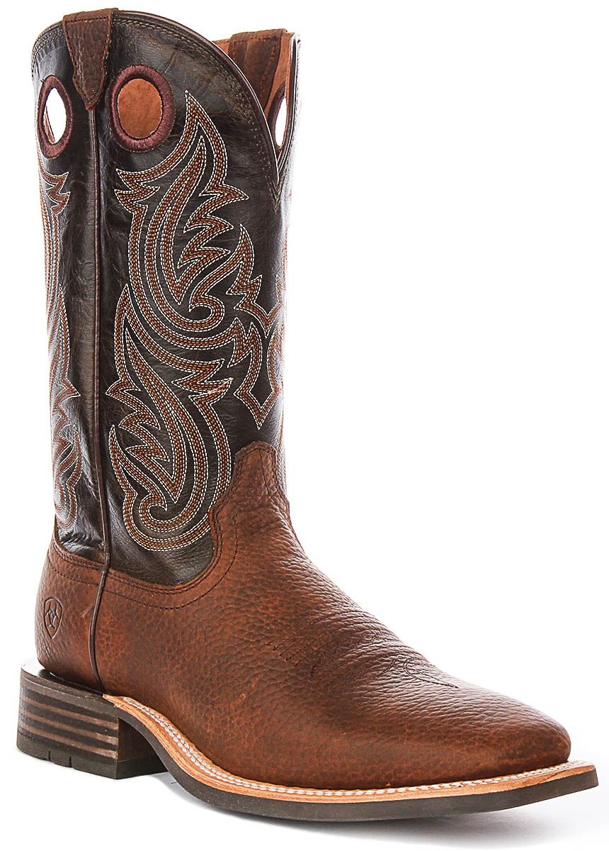 Ariat Highland Toughstock Wide Western Pull On Mens Boot In Dark Brown UK 7 - 12