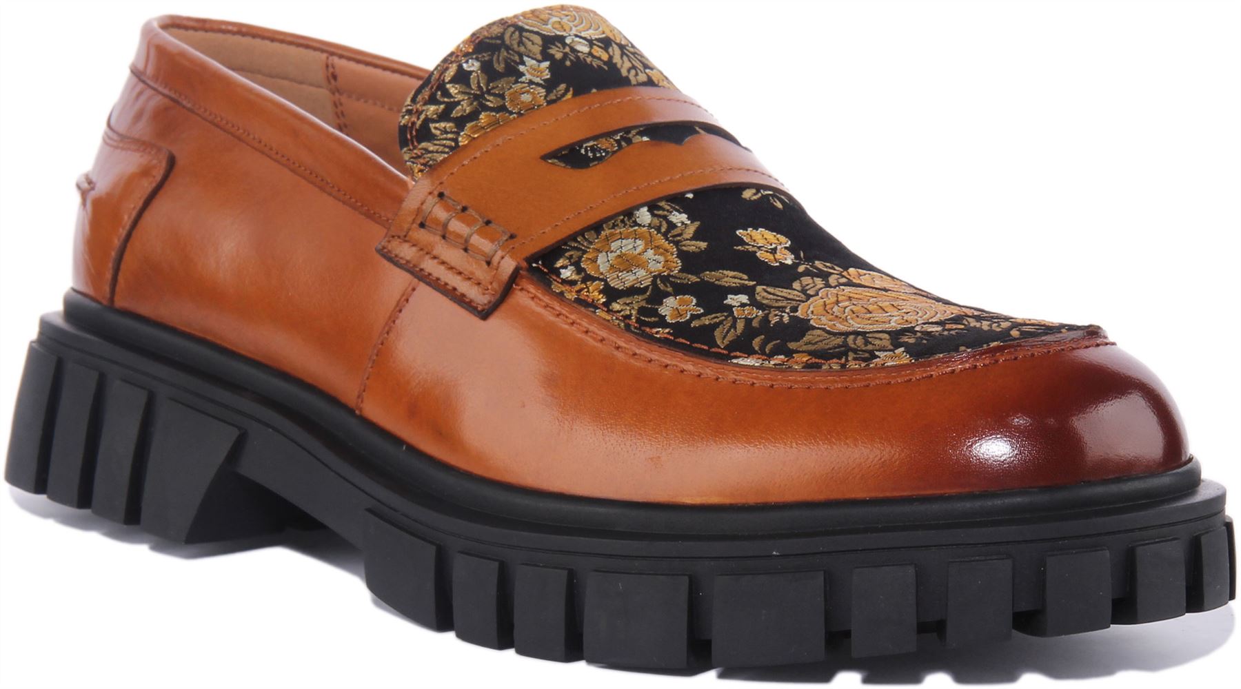 Mocasín Justinreess England Lorenzo estampado floral bronceado para hombre EE. UU. 7-13 - Imagen 7 de 12